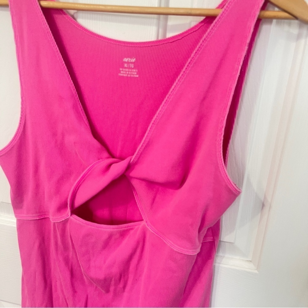 Aerie Size XL Pink Reversible Knit Ribbed Mini Dress Knot Beach Sporty - Picture 3 of 6